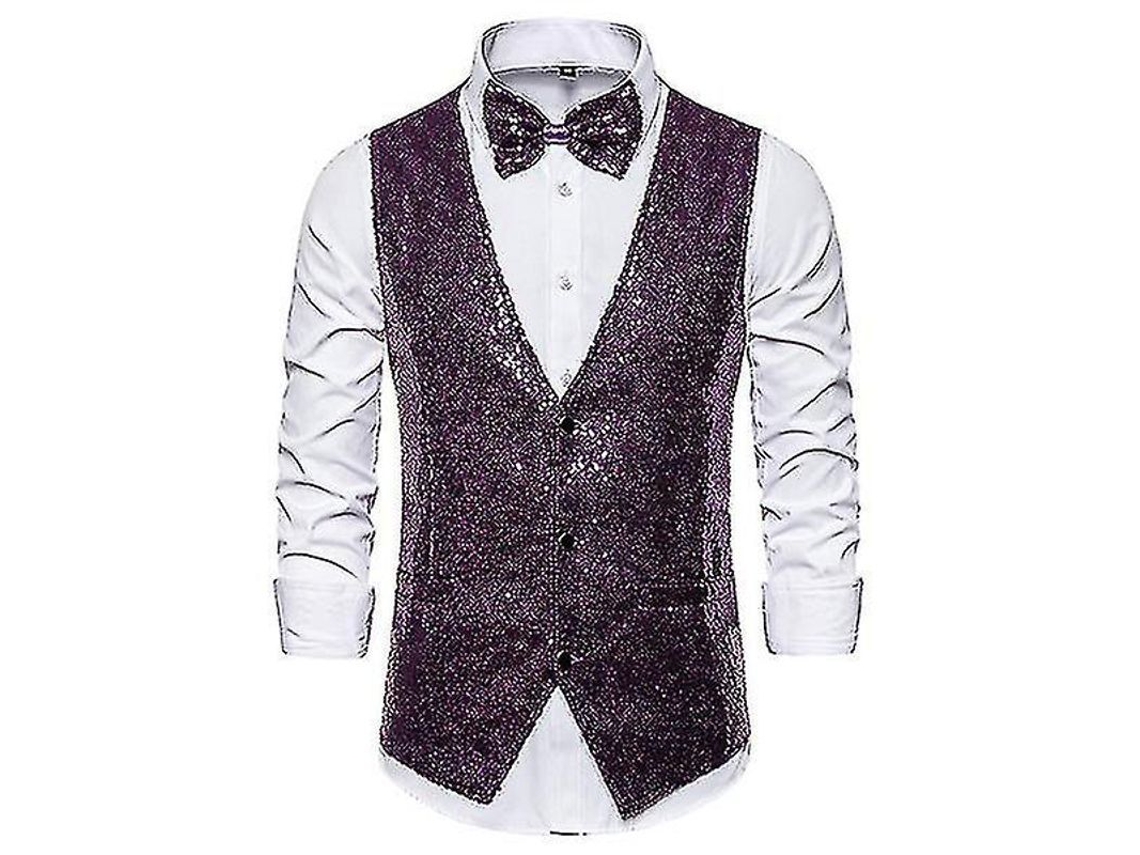 2026-chaleco De Lentejuelas Para Hombre Brillo V-neck Traje Fiestas Con Corbata De Moño
