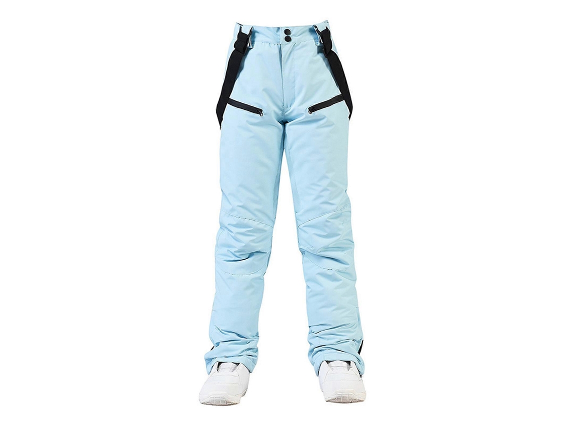 Pantalones de esquí unisex, cálidos, resistentes al viento y al agua, con correas ajustables y desmontables, azul claro, XL