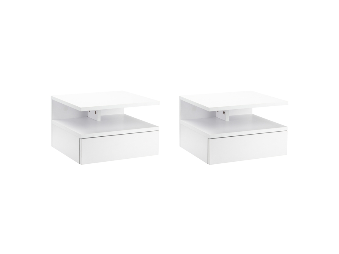 2 Mesitas De Noche De Pared Con 1 Cajón Cada Una, Para Dormitorio, 35x32x22,5 Cm, Blancas.