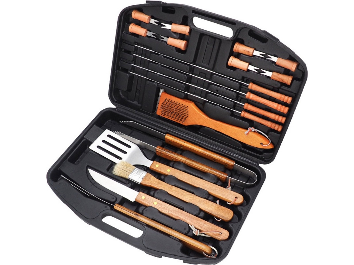 Kit de barbacoa ZYBLSSBB de 18 piezas, utensilios de acero inoxidable, pinzas, brochetas, espátula, cepillo.