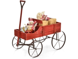 Carrito de Madera Para Jardín Maceta Decorativa con Ruedas y 2 Secciones para Plantas, Porta Plantas (Rojo) COSTWAY