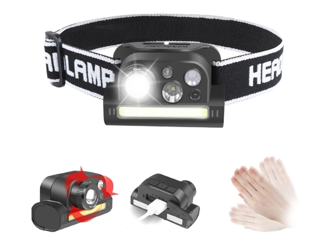 Linterna frontal con sensor de movimiento para correr, potente linterna frontal con luz roja/verde/para acampar/pescar/montar/cazar (negro) BISBISOUS