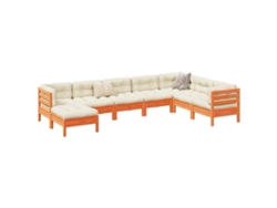 Conjunto de sofá de jardín de 8 piezas con cojines en pino macizo, marrón miel, DKD Home Decor