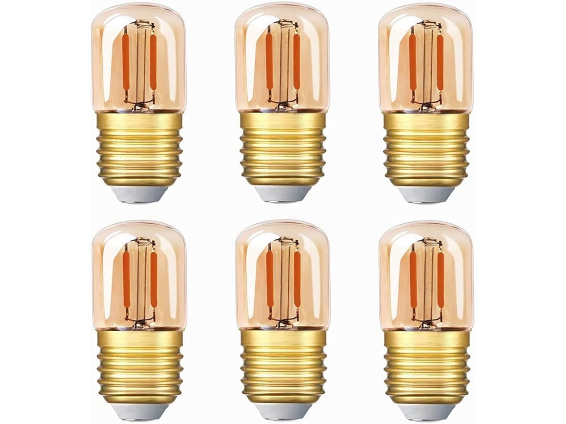 Mini Bombilla Led Tubular, 1w T28 Edison Filamento E27 2200k Blanco Cálido 80lm Cristal Ámbar Paquete De 6 clase Energética G