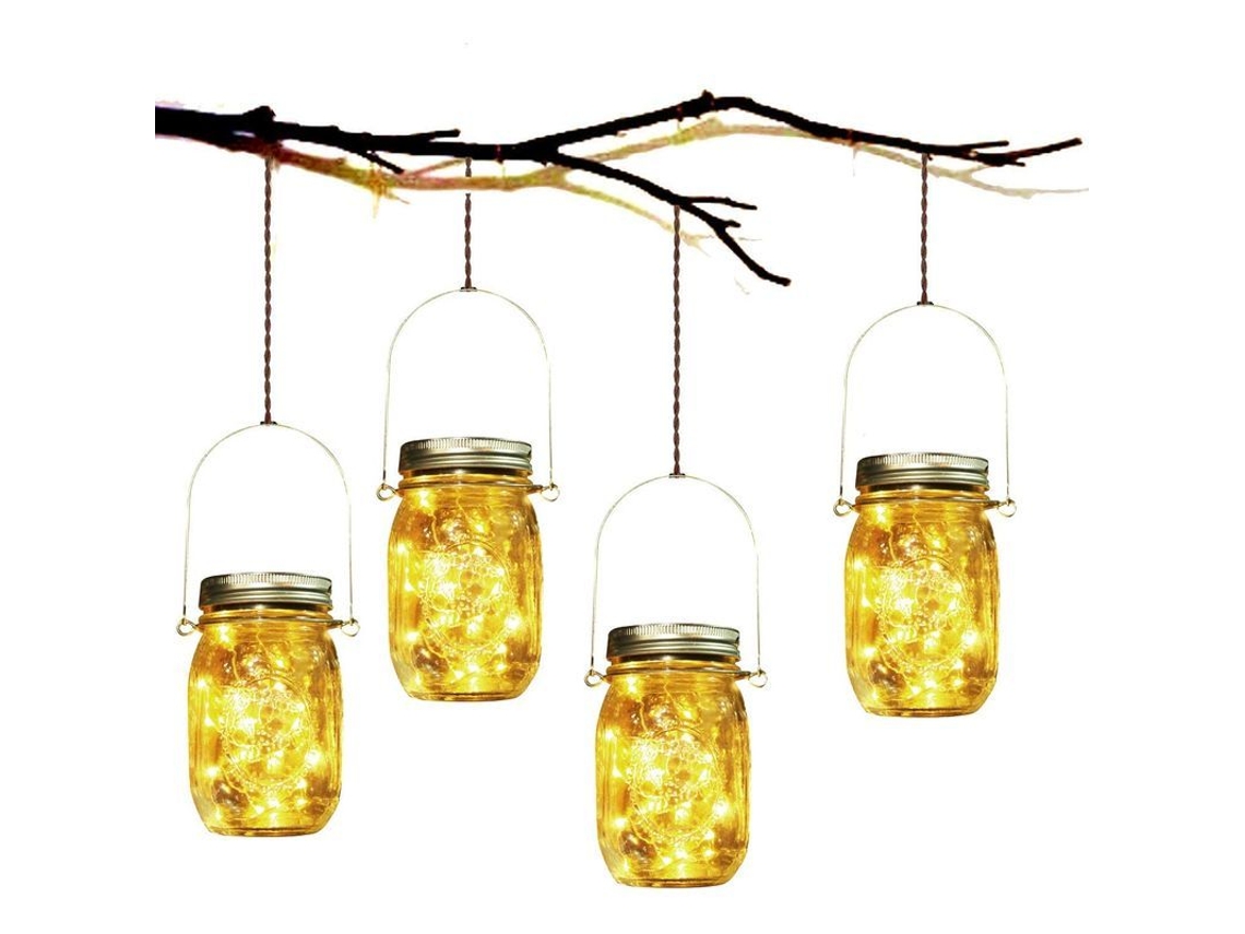 Lámpara Solar Jardín 4 Piezas Lata Mason Impermeable Ip65 Luces Led Exterior Interior Decoración Navidad