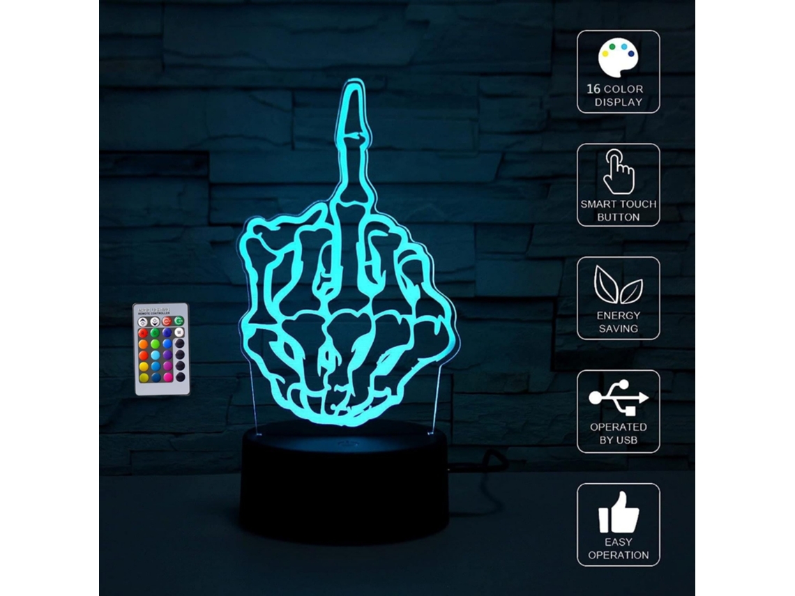 Luz Nocturna Infantil, Tira De Luz Visual 3d Con Control Remoto, 16 Cambios De Color Finger Siurn