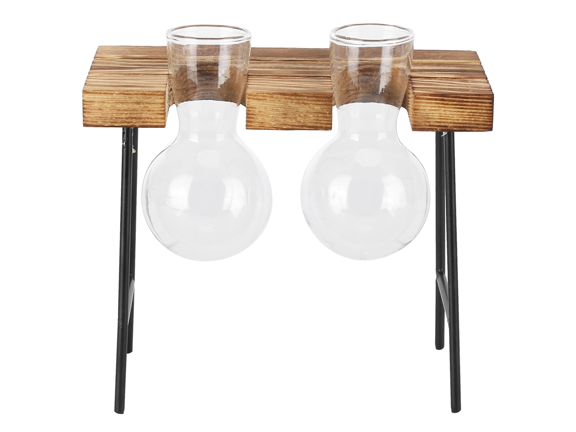 Jarrón De Cristal Para Plantas Hidropónicas Con Soporte De Madera Para Mesa, Hogar, Oficina O Jardín (2 Unidades)