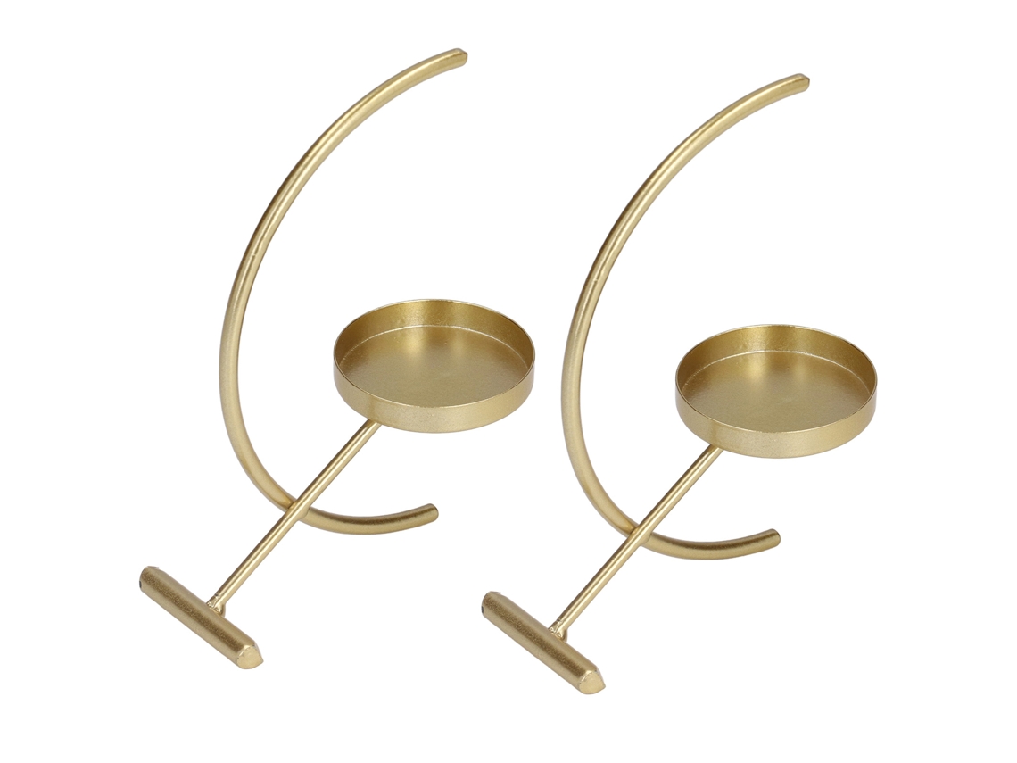 2 Elegantes Portavelas Semicirculares De Hierro Dorado Para Velas Votivas.