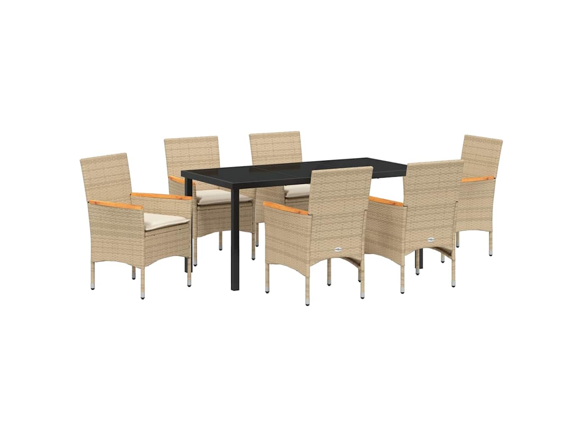 Conjunto de Jantar para Jardim com Almofada 7 Pcs Bege Vime Pe MAISON EXCLUSIVE