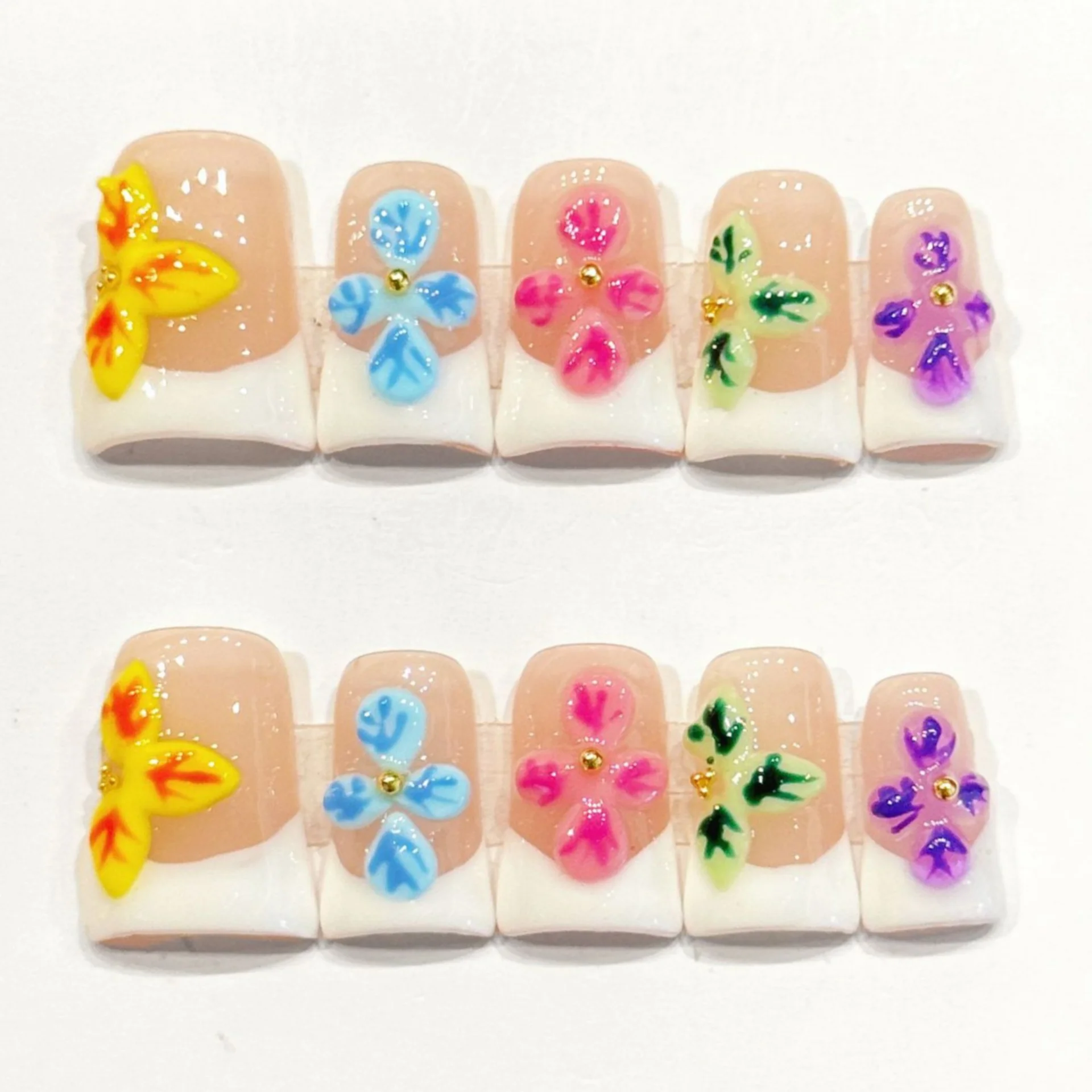 (3417-m) 10 Pegatinas De Uñas Postizas Hechas A Mano Con Forma De Pico De Pato Rosa
