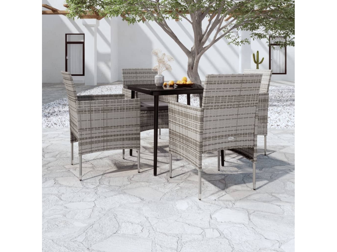 Juego de comedor de jardín de 2 piezas con cojines grises y negros de Dkd Home Decor