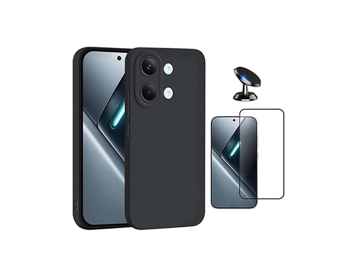 Kit Vidro Temperado Capa Silicone Líquido Suporte Magnético Phonecare Para Xiaomi Poco X8 Pro Max - Preto