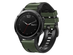 Bracelete Para Garmin (22mm) - Couro E Silicone - Liberação Rápida - Fivela De Aço Preta Verde-exército