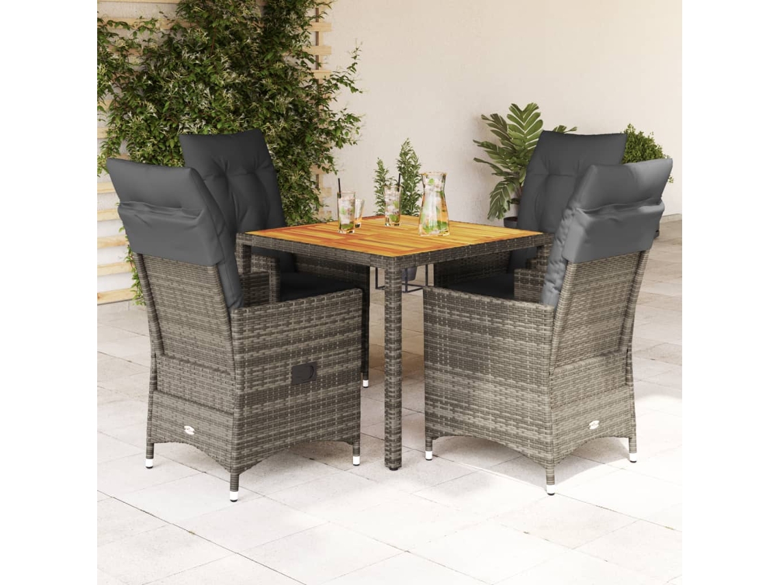 Juego de comedor de jardín de 5 piezas DKD Home Decor con cojines de mimbre gris