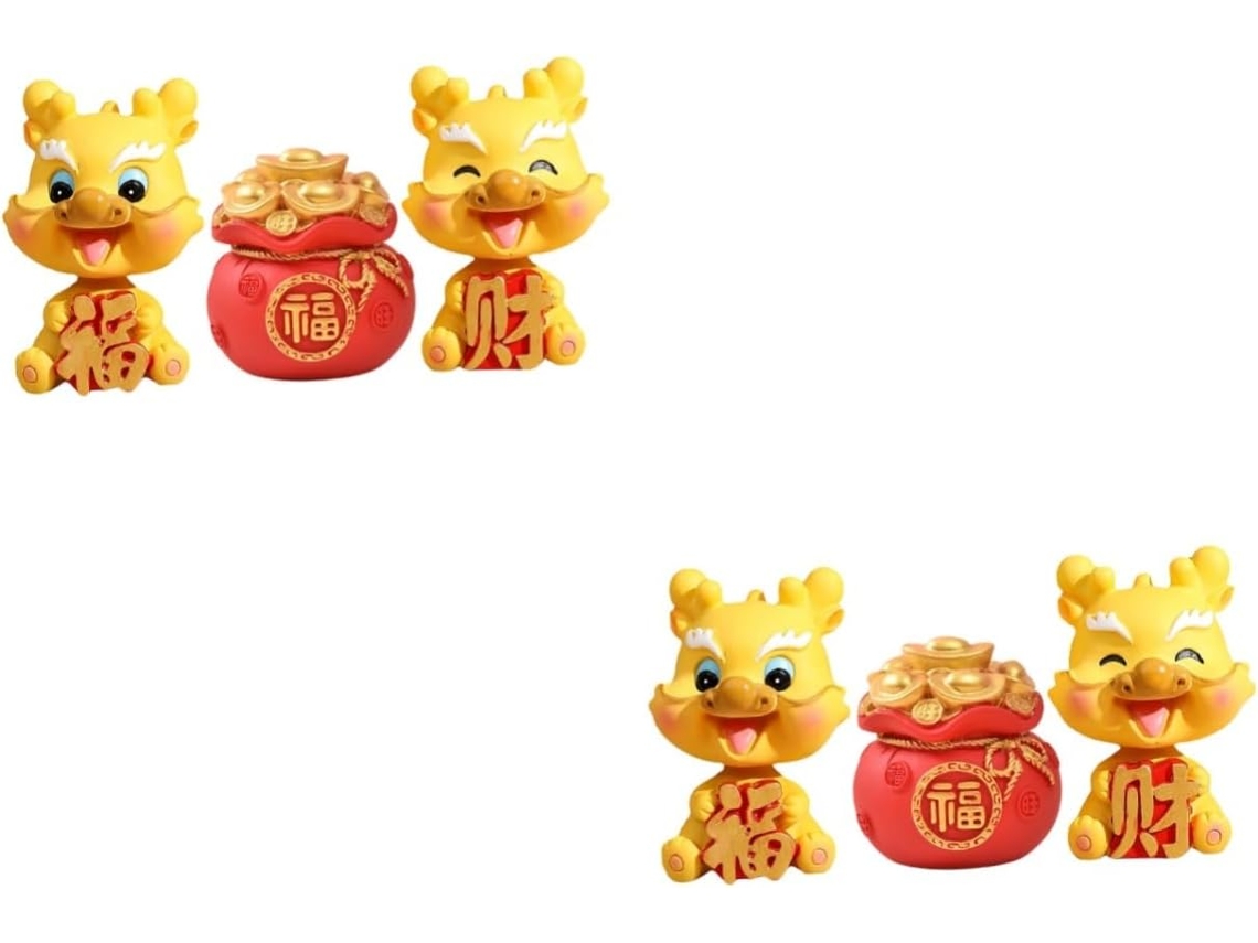 2 Juegos Adorables Figuras Dragones, Decoraciones Mesa Para Adornos Dibujos Animados, 3 Piezas