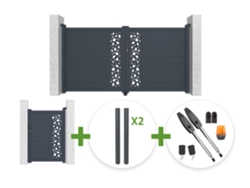 Puerta Batiente Sunny De 3 M, 160 Cm De Alto, Gris + Puerta Peatonal Sunny De 1 M, 160 Cm De Alto + 4 Postes + Motor Tanker B250
