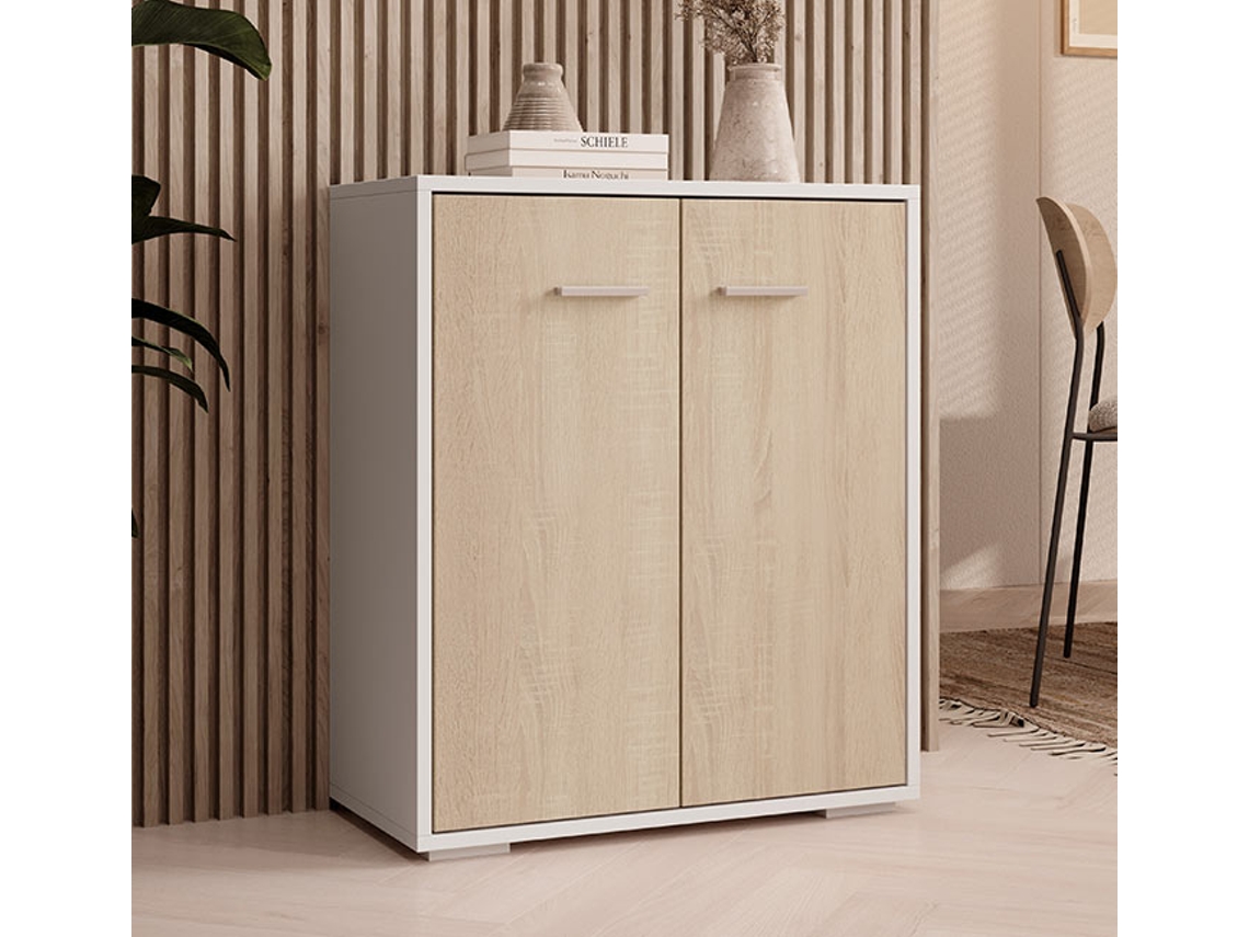 Aparador Londres 60x71x30 Cm Blanco y Roble Sonoma Diseño Moderno y Multifuncional Fabricado en España Domensino