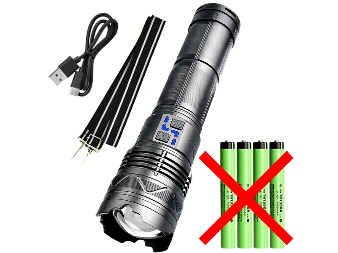 Linterna táctica LED GT60 de 20000 lm, superbrillante, 100 W, largo alcance, recargable, funciona con 4 baterías 181350A. Aeuzwr