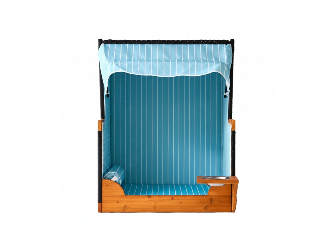 Relaxdays Cesto Para Cães Em Pe-rattan C/ Tigela Inox E Toldo, 95x75x65 Cm, Jardim/terraço, Azul Claro