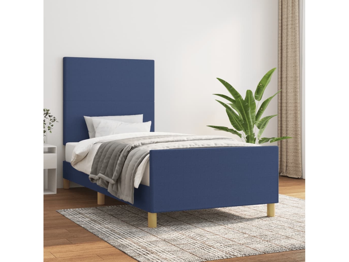 Estructura De Cama Sin Colchón Tela Azul 90x190 Cm