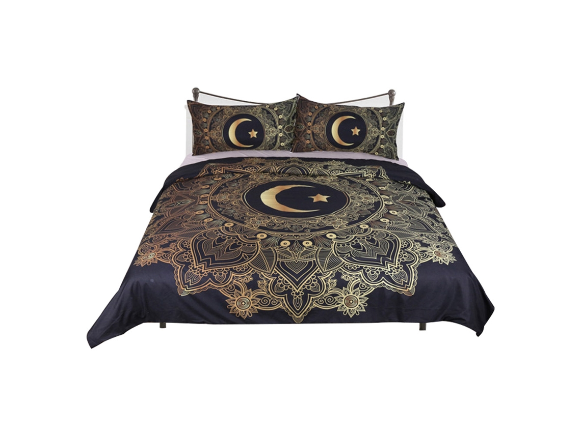 2026-3pcs/set Funda De Edredón Y Fundas De Almohada Estilo Vintage Con Patrón De Estrella Y Luna (us Full)
