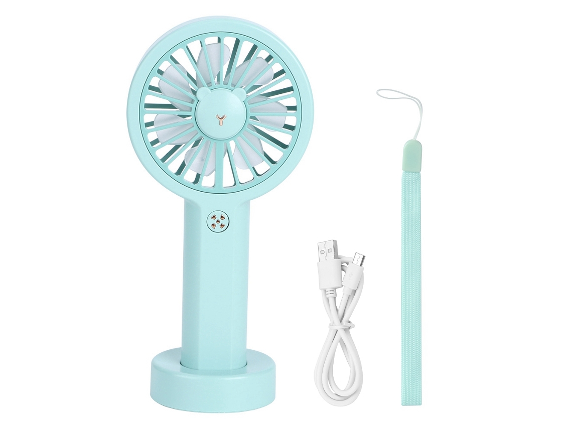 Mini ventilador portátil con USB recargable para oficina y viajes.