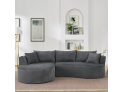 Sofá de 3 plazas con chaise longue izquierda, terciopelo acanalado, portavasos, cojines incluidos, envasado al vacío, color gris.