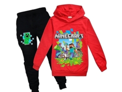 Traje Deportivo Com Capuz Para Crianças Minecraft Unissex, Moletom E Calças, Tamanho 130-170cm, 7-16 Anos, Vermelho