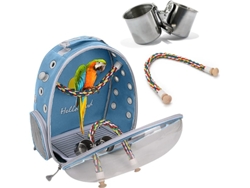 Transportín para pájaros Digitallab con percha y bandeja espaciosa, ideal para viajar (azul)