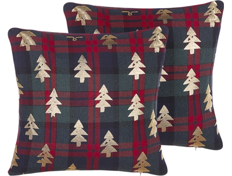 Conjunto de 2 cojines de poliéster verde oscuro/rojo 45 x 45 cm BELIANI Cupid