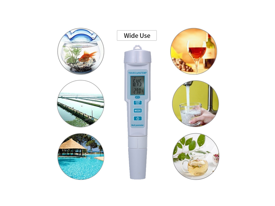 Medidor De Calidad Del Agua 4 En 1: Ph/ec/tds/temperatura, Ip55, Retroiluminación, Ph-686, Blanco.