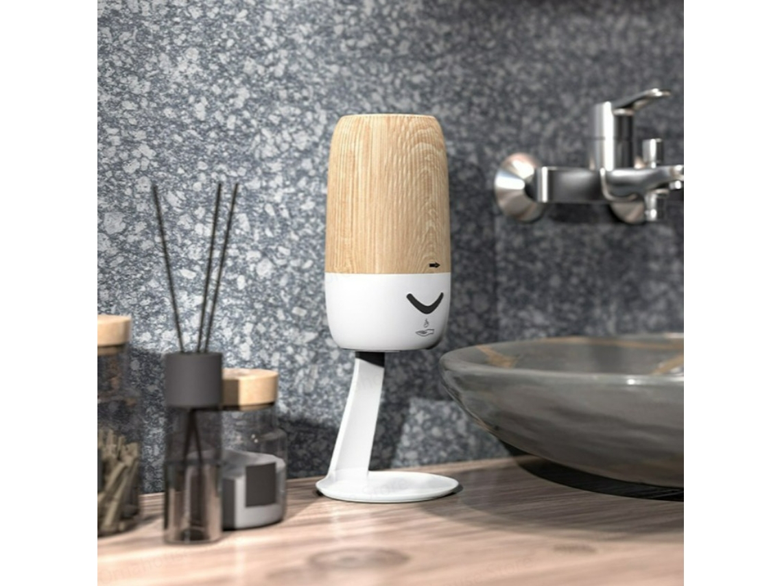 Dispensador Automático de Jabón Líquido con Sensor, 400 ml, Recargable vía USB, Desinfectante de Manos Automático, Acabado Madera Estándar MDUG.