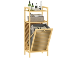 Armário Banheiro Bambu 2 Prateleiras Cesto Removível Ripado 40x30x95cm Natural