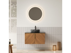 Mueble De Baño Suspendido, 76 Cm, Lavabo De Cristal Negro, Encimera Negra.