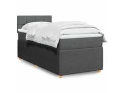Cama Box Spring Con Colchón Tela Gris Oscuro 90x200 Cm