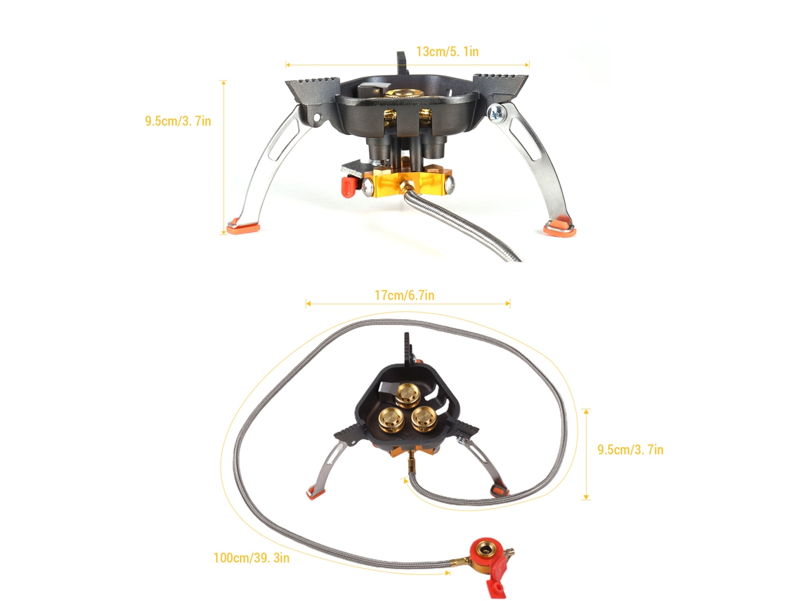 Estufa De Camping Plegable De 3 Nucleos 6800w Con Encendido Piezo Para Senderismo Y Acampada Portátil