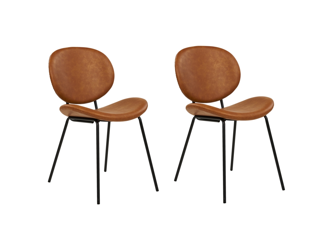 Conjunto de 2 cadeiras de refeição estilo retro BELIANI Luana de Pele sintética Castanho 50x52x80