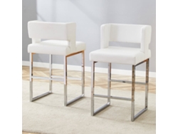 Taburetes De Bar 2 Unidades - Estilo Nórdico, Diseño Cuadrado, Metálico Plateado - Blanco+plata