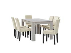 Mesa de comedor + 6 sillas Forssa MDF y polipiel 140x90x77cm - Roble blanco + Crema [EN.CASA]