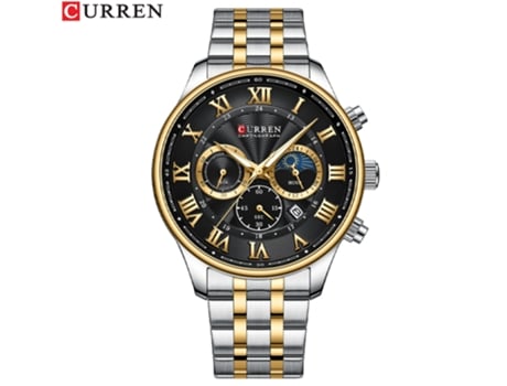 Relojes para hombre, relojes de pulsera de cuarzo con calendario, reloj con correa de acero inoxidable para hombre, carcasa dorada, negro LUUCOZK