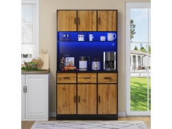 Buffet Multifuncional 100x40x180 Cm - Led, Enchufes - Negro+natural