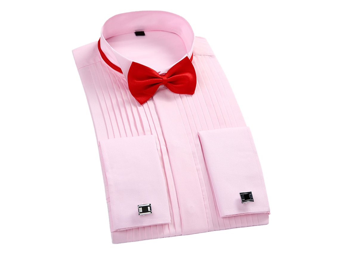 Camisa De Traje Para Hombre Con Cuello De Alas Plisado, Gravatá, Manga Larga, Rosa, Talla 41
