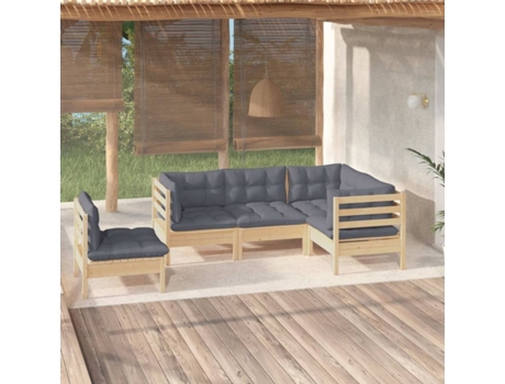 Conjunto 5 de muebles de jardín VIDAXL y cojines madera de pino