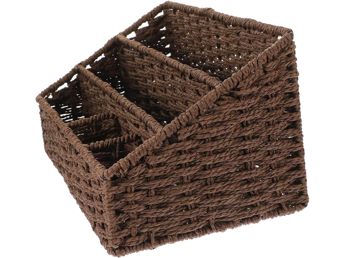 Caja Organizadora Tejida Estilo Bohemio Con Múltiples Compartimentos Para Accesorios De Escritorio Y Artículos Diversos De Oficina.