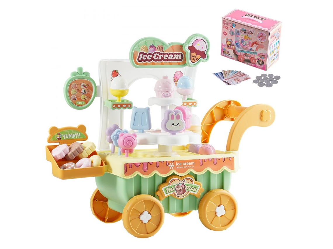 Carrito de helados para niños Tekmaquinas con 27 piezas, luces, música y almacenamiento