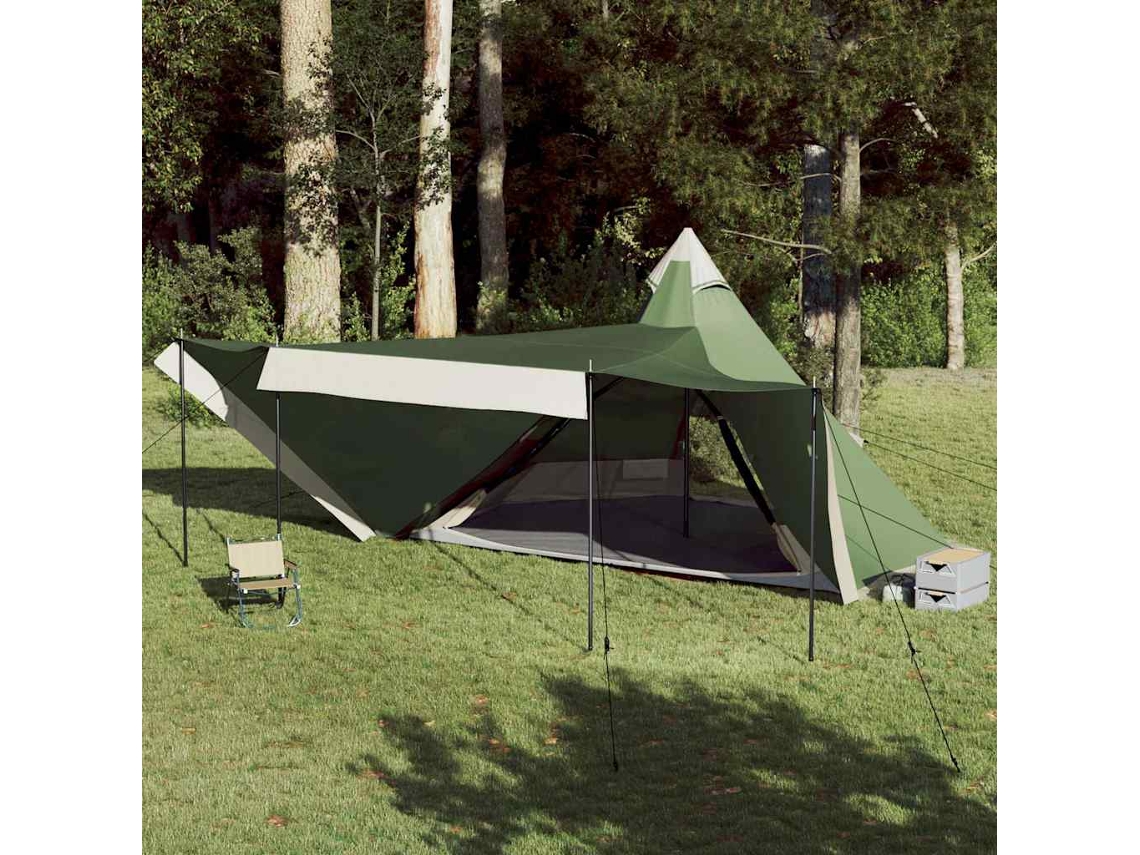 Tienda tipi familiar para 8 personas, impermeable, verde.