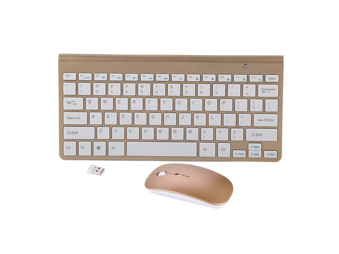 Baoj-2026kit De Teclado E Rato Sem Fio 2.4ghz Fino Para Mesa De Trabalho E Portátil Dourado