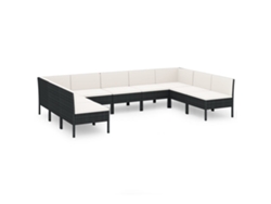 Conjunto de 9 Pcs Lounge de Jardim com Almofadões Vime Preto MAISON EXCLUSIVE