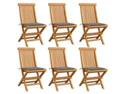 Sillas de jardín DKD Home Decor de 6 piezas con cojines grises, teca maciza
