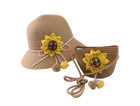 Sombrero De Paja Para Niñas Sombrero Para El Sol Sombrero De Playa De Verano Con Girasol, Con Bolsa, Conjunto De Bolsa De Sombrero De Verano, Caqui...